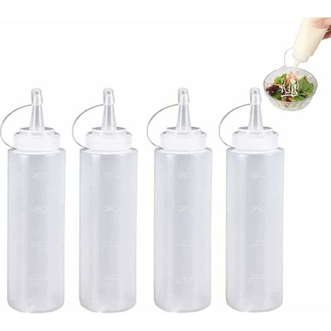 bottiglie per condimenti da 200 ml, bottiglie per condimenti multiuso in plastica, bottiglie per condimenti da spremere, bottiglie per salse trasparenti, bottiglie per salse con tappo per condimenti (1/4)