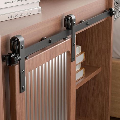 4FT/122cm Mini Rail Porte Coulissante kit de Quincaillerie Suspendue Interieur pour Meuble TV à Porte Simple Petite Armoire (Pas de Porte D'armoire) (1/5)