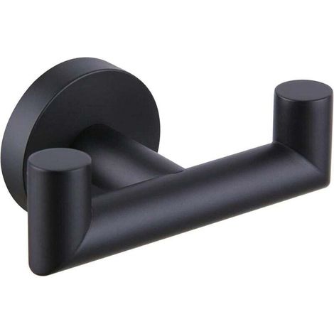 Porte Serviette Murale Noir Mat Acier Inoxydable Crochet Double Pour Salle De Bain (1/4)