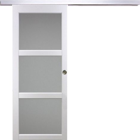 Porte Coulissante Kenya Blanc Vitrée H204 X L93 + Rail Alu Et 2 Coquilles (1/5)