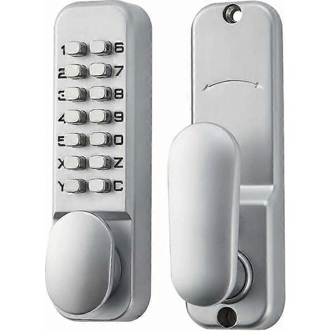 Serrure à code en alliage de zinc, sans clé, à code mécanique, style rétro, idéale pour garage, hôtel, bureau, studio, entrepôt, portes Guazhuni (argenté). (1/4)