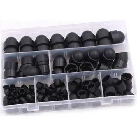Lot de 145 cache-vis et écrous de protection – Plastique et caoutchouc – Noir – M4 à M12 (1/4)