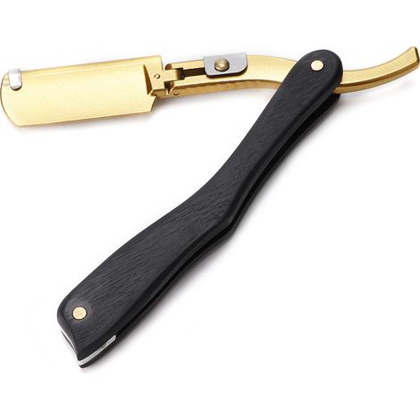 Rasoir manuel classique à manche en bois, pliable, pour cheveux et barbe, noir.