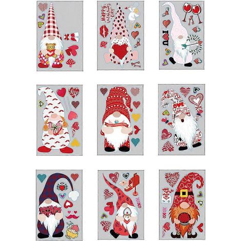 9-teiliges Set Valentinstag-Herz-Wandaufkleber, Weihnachtswichtel-Fensteraufkleber, DIY-Tapetendekoration