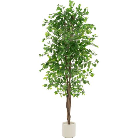 ML-Design Ficus Artificiale 210 cm, Pianta Finta Grande Realistica, Albero Decorativo con Tronco in Legno Naturale, Vaso Incluso, Arbusto Sintetico per Interni ed Esterni, Decorazione Casa e Ufficio
