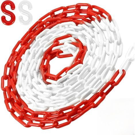 10m Chaine Plastique Rouge et Blanche avec Crochet en S, Chaînes Signalisation Épaisseur 6mm, Chainette Barrage Délimitation Légère Pratique pour Verrouiller Surfaces, Bien Visible, Stable Maniable (1/5)