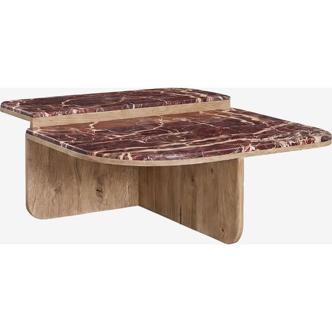 SKLUM 90x90 cm Couchtisch aus Naturstein und Mangoholz Clotsh                      Roter Marmor Cherry Gold             