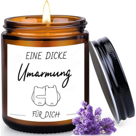 Duftkerze Lavendel Sojawachs 200g mit Spruch "Eine dicke Umarmung für Dich"