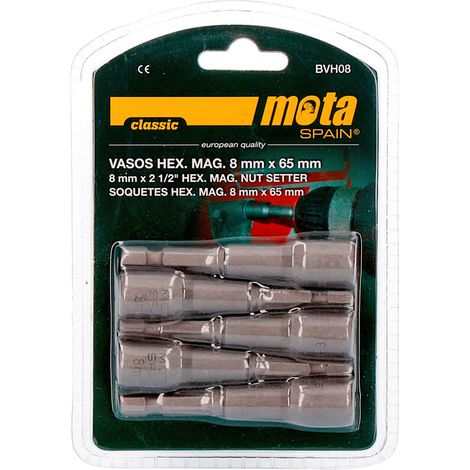 Puntas con vasos hexagonales magneticos 8 x 65 mm, juego 5 piezas (1/2)