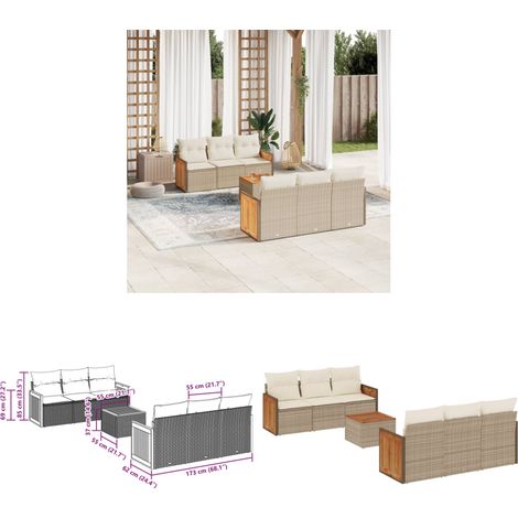 7-tlg. Garten-Sofagarnitur mit Kissen Beige Poly Rattan - Gartenmöbel - Outdoor Möbel - Rattan Gartenset - Lounge Set - Esstisch - Home & Living (1/3)