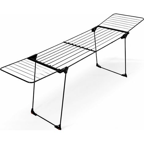 Étendoir à linge coulissant en métal noir XXL 204-260 x 56 x 103 cm (1/5)