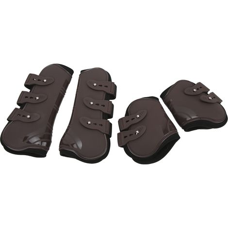 protections pour les membres antérieurs et postérieurs de cheval en néoprène PU, pour tendons et pattes arrière (ensemble marron, taille L) (1/5)