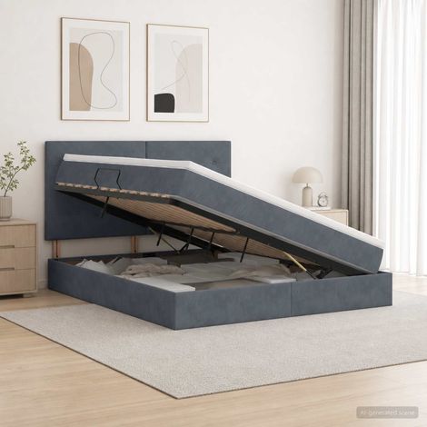 Cama de almacenamiento LED con colchón Gris oscuro 180 x 200 cm (1/5)