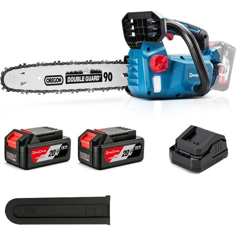 20V Battery Chainsaw, Brushless 900W, 25cm Cutting, 2×4Ah Power 25cc, up to 80 cuts on wood 10×10cm, 12m/s, toolless tensioner, auto lubrication, 30cm guide/chain (1/5)