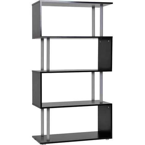 Homcom – Bibliothèque noire en bois 80x30x145cm – 5 étagères – Design épuré pour salon ou chambre – Panneaux de particules et acier