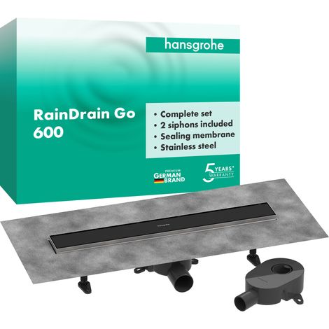 Hansgrohe RainDrain Go - Duschrinne 60 cm mit beidseitigem Rost, zum Einlegen von Fliesen, mattschwarz 56271670 (1/5)