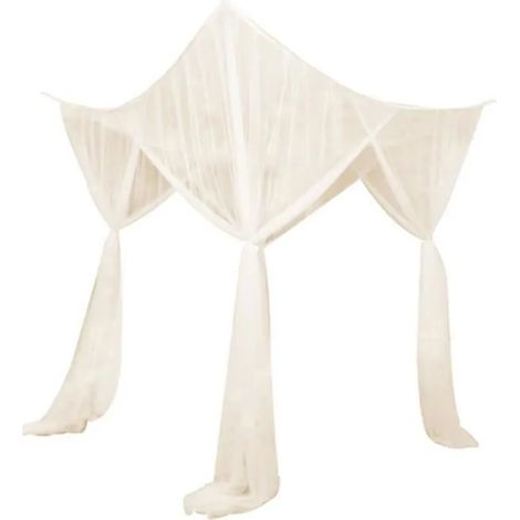 1 Moustiquaire 4 postes, tissu aéré beige, pour lit baldaquin et lit suspendu, chambre à coucher (1/5)