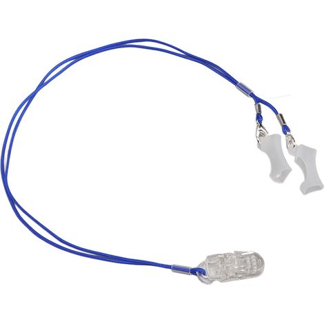 Cordon de protection auditive bleu avec clip transparent, cordon de maintien pour appareils auditifs, pour personnes âgées et enfants, protection auditive pour les oreilles doubles. (1/5)