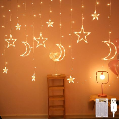 Rideau lumineux étoiles lune, guirlande lumineuse LED de Noël de 3,5 m, décorations de Noël, guirlandes lumineuses de Noël (1/5)