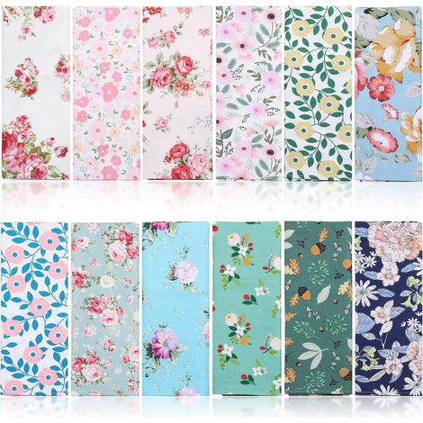 24 Serviettes de Table en Coton de Fleurs Serviettes en Tissu Florales Lavables Réutilisables Serviettes de Cuisine pour Cocktails Mariages Printemps Été Automne, 38 x 38 cm (1/5)