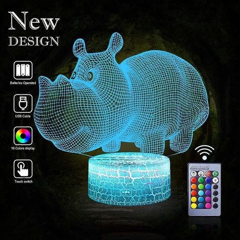 3D-Nachtlicht mit Fernbedienung, optischer Abdeckung, 16 Farben, LED-Beleuchtung, Schlafzimmerdekoration mit Tiermotiven