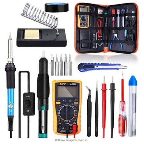 Soldering Iron Set 60W 220V Adjustable Temperature Soldering with On/Off Switch Multimeter Desoldering Pump 5 Soldering Tips for Various Repairs (1/4)