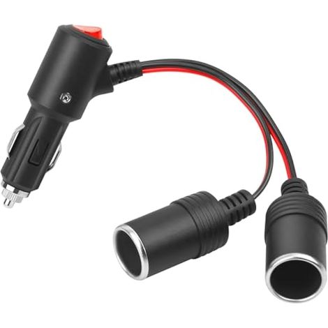 Adaptateur allume-cigare pour voiture 12 V/24 V avec interrupteur, convient pour une utilisation dans les véhicules, caravanes, bateaux, etc. (1/4)