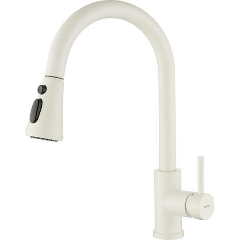 Robinet de Cuisine Blanc avec 3 Modes de Pulvérisation, Robinet Evier Extractible, Mitigeur Cuisine Rotatif à 360°, Robinetterie Monocommande en Acier Inoxydable SUS304, Cartouche Céramique