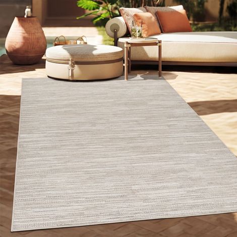 Paco Home Outdoor Teppich Flachgewebe modern Boho Ethno wetterfest Außenbereich 80x150 cm, Beige 6