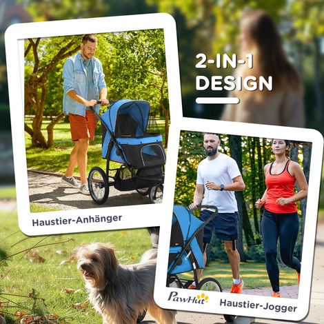 Chariot pour chien pliable, protection solaire, fenêtres en filet, panier de rangement, bleu, 111 x 58 x 107 cm (1/4)