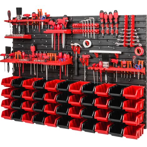 Panneau mural pour outils de garage + 20 supports, 44 plateaux, 5 étagères (1/5)