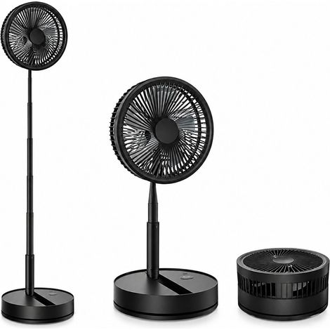 Ventilatore pieghevole nero - Batteria ricaricabile da 8000 mAh - Ventilatore silenzioso con 4 velocità - Ventilatore portatile per casa, ufficio e viaggi (1/5)
