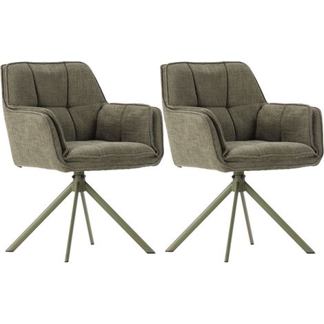 Lot de 2 fauteuils de table pivotants en tissu chenille avec surpiqûres vert - KIOKO (1/5)
