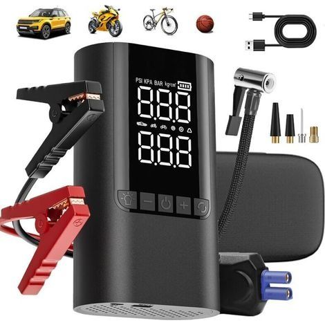 Booster Batterie Voiture 6000A 10000mAh-Démarreur de Batterie 12V Essence & Diesel–Compresseur d'Air 150PSI avec Affichage Intelligent–Chargeur USB Rapide–Éclairage LED & Mode SOS–Portable (1/4)