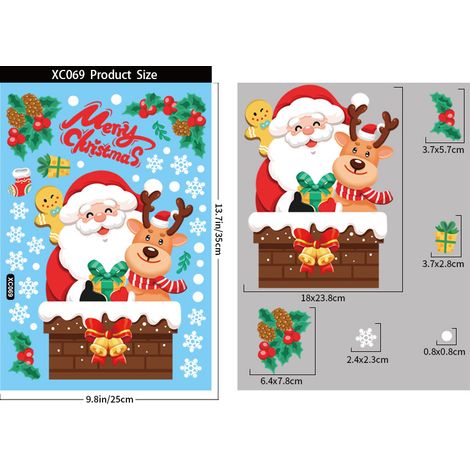 Autocollants décoratifs de Noël pour fenêtres, cadeaux du Père Noël, bonhomme de neige, rennes, autocollants de fenêtre à motifs de dessins animés, autocollants de porte, électricité statique.