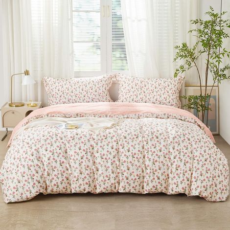 Bettwäsche-Set 155x220 cm Baumwolle Blumenmuster Rosa 2-teilig mit Reißverschluss