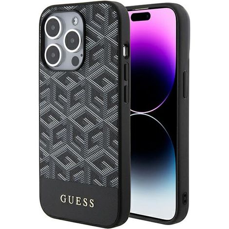 Funda rígida Guess GUHMP15XHGCFSEK para iPhone 15 Pro Max de 6,7 pulgadas, color negro/negro, con franjas GCube y MagSafe. (1/5)