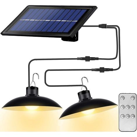 Lustre lampes solaires avec télécommande étanche 2 têtes câble 3 m Lumière chaude (1/4)