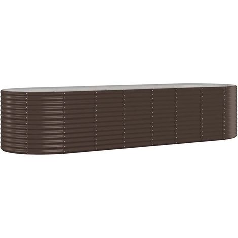 Cama de jardín elevada ovalada 322 x 100 x 68 cm espaciosa resistente a la intemperie decorativa de acero galvanizado marrón 020046590 (1/5)