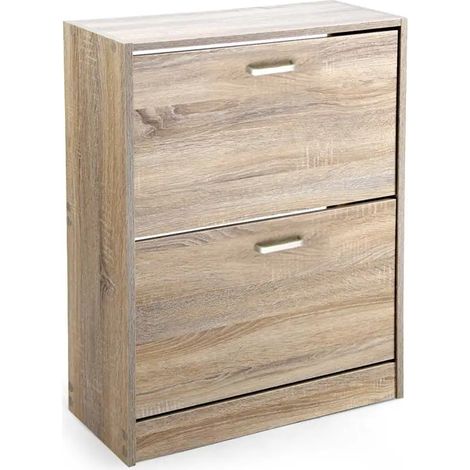 Schuhschrank aus Eichenholz, 63 x 24 x 81 cm, 2 Klappen, naturbelassen