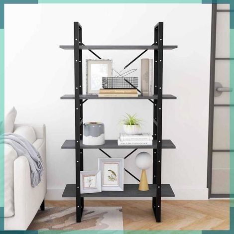 Bibliothèque - 806464 - Gris - Bois de pin massif - 4 étagères 80x30x140 cm (1/5)