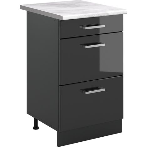 Mobiletto base per cucina R-Line, Antracite lucido/Antracite, 50 cm piano di lavoro Marmo, Vicco (1/5)