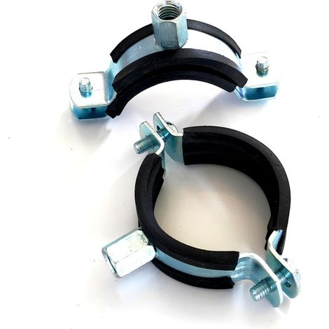 Collier de serrage en caoutchouc noir 63mm – Support mural M8 – Pour tuyaux de 60 à 64mm – Lot de 4 pièces en métal galvanisé (1/4)