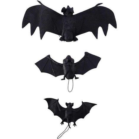 Lot de 3 décorations suspendues en forme de chauve-souris, idéales pour une fête d'Halloween.-M-Black (1/3)