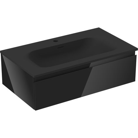 Mexen Orio Badezimmerschrank 80 cm mit Waschbecken Vela, 1 Schublade, Schwarz glänzend/Schwarz matt - 91A10-08023-1-BF70-W23M71