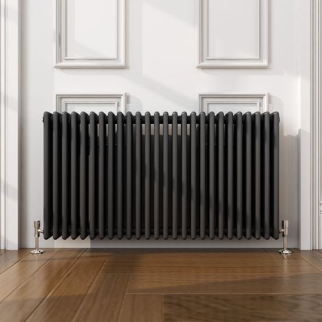ELEGANT 600 x 1190mm Anthracite Traditional Radiator Horizontal Cast Iron Style Triple Column Rad