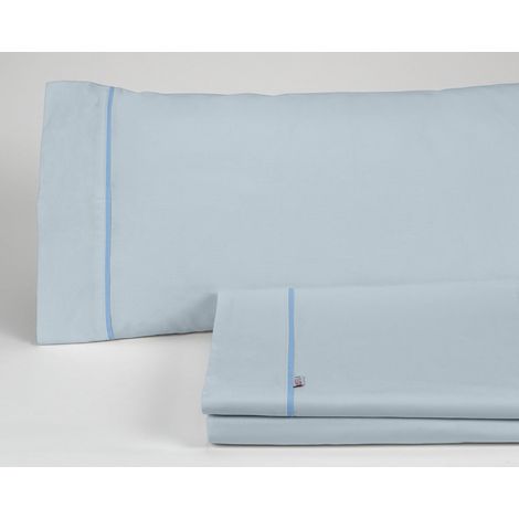 Juego de sábanas liso color azul celeste - Cama de 135/140 (3 piezas) -50% algodón / 50% poliéster - 144 hilos. Gramage: 115 (1/5)