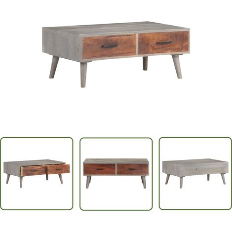 Table basse Table d'appoint pour Salon Chambre - Gris 100x60x40 cm Bois massif de manguier brut BV470728 - BonneVie (1/5)