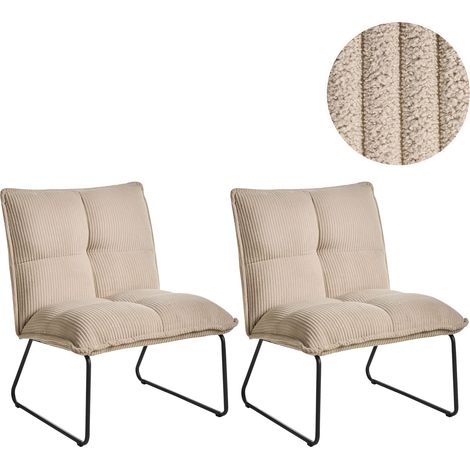 Conjunto de 2 sillones tapizado de pana acolchado grueso comedor beige Bjasta (1/5)