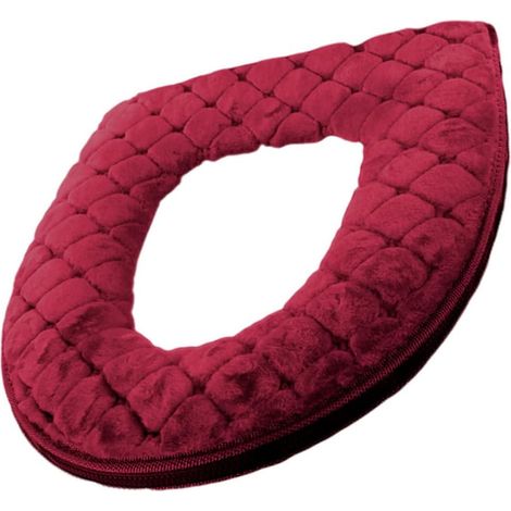 Housse de siège de toilette douce, coussin chauffant lavable avec fermeture éclair, coussin rouge (1/5)